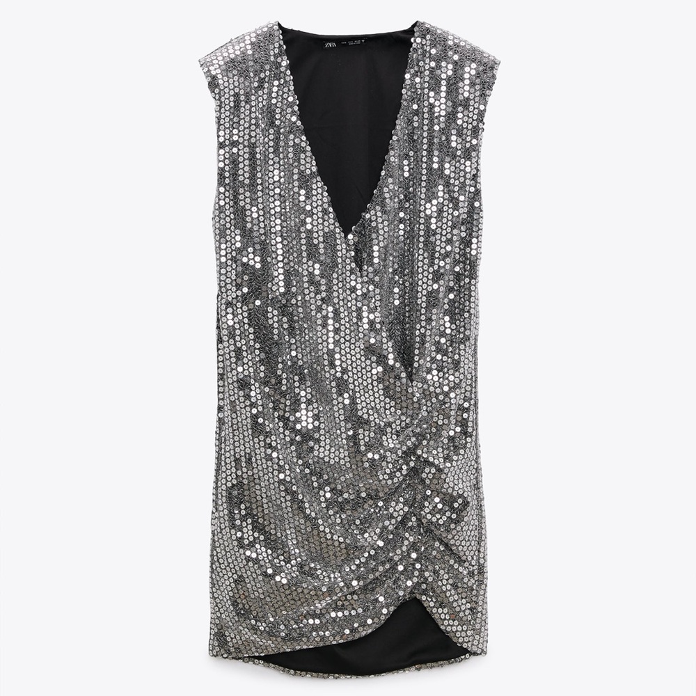 Zara Silver draped sequin dress